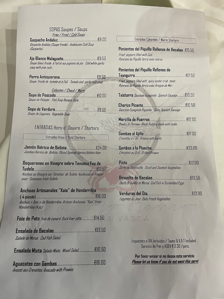 Restaurante El Mirlo Blanco — Carta