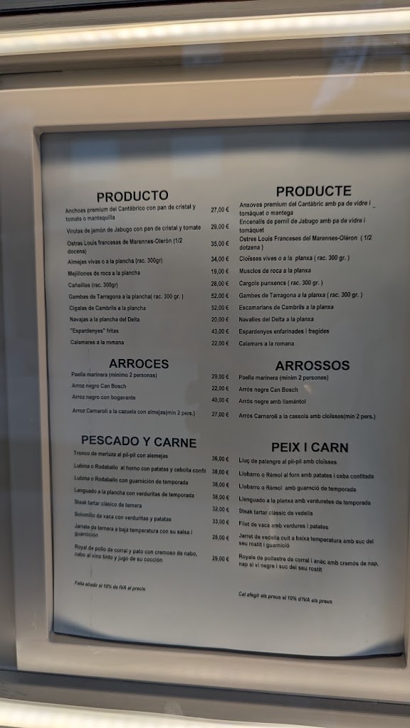 Restaurante Can Bosch — Carta