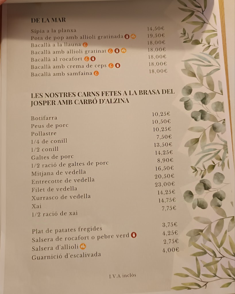 Restaurant El Portalet — Carta