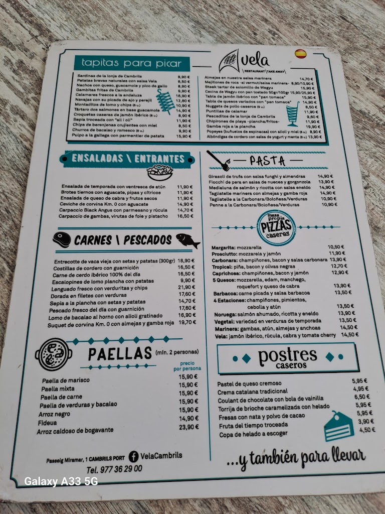 Vela Restaurante — Carta