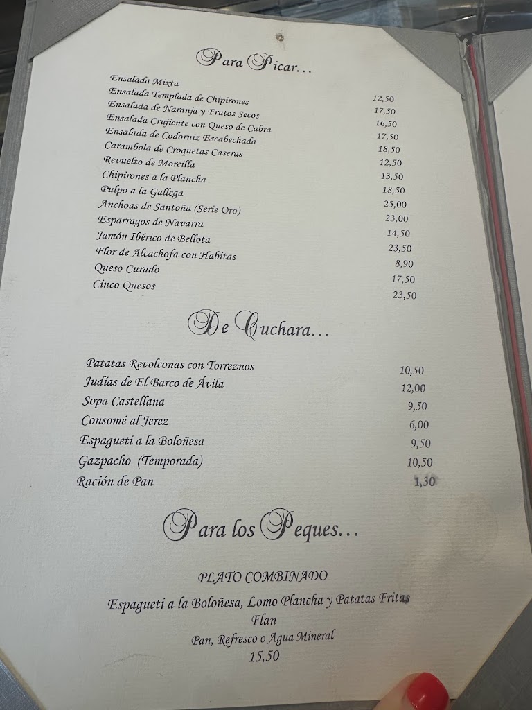 Restaurante La Santa — Carta