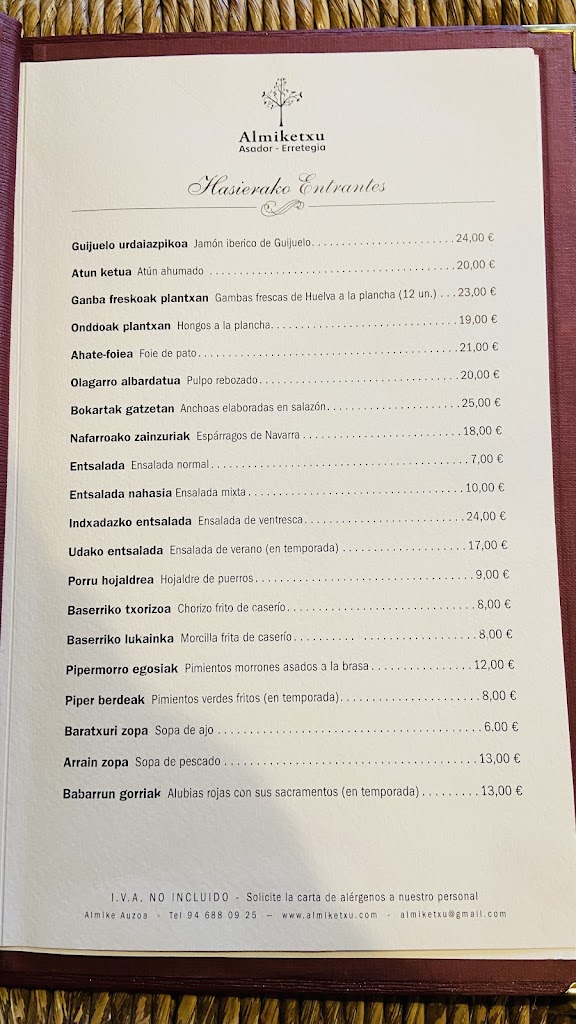 Restaurante Almiketxu — Carta
