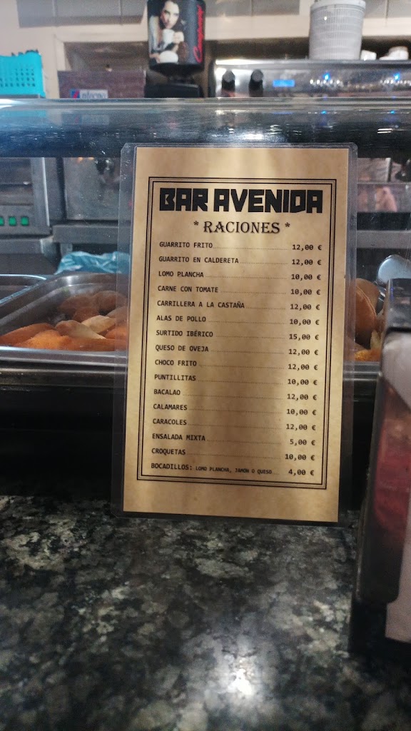 Bar Avenida — Carta