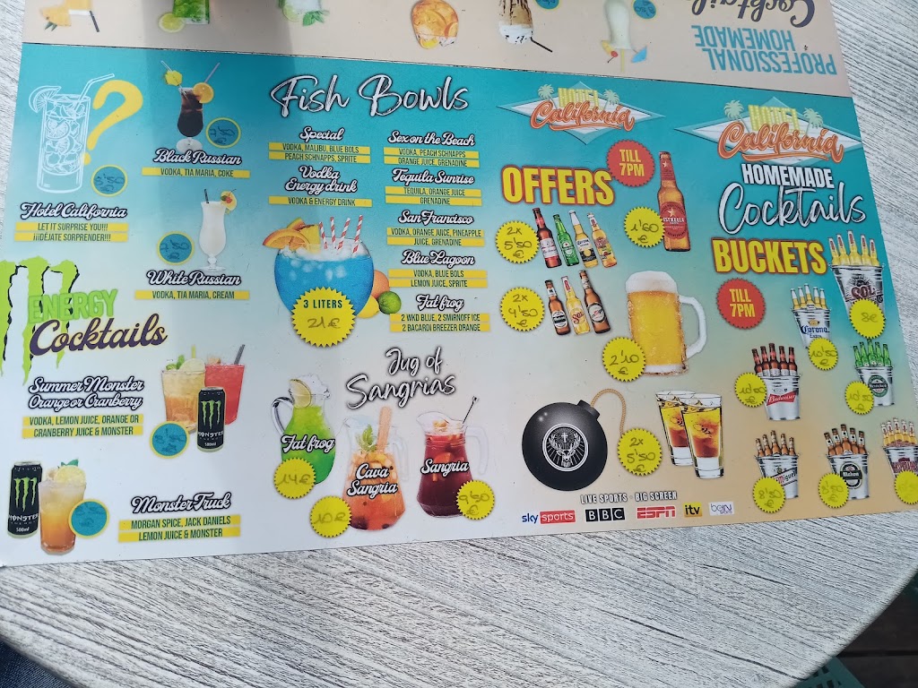 Hotel California Beach Club — Carta