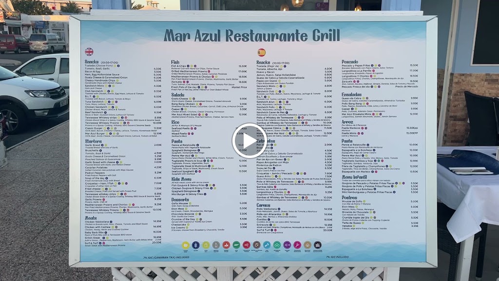 Mar Azul Restaurante Grill — Carta