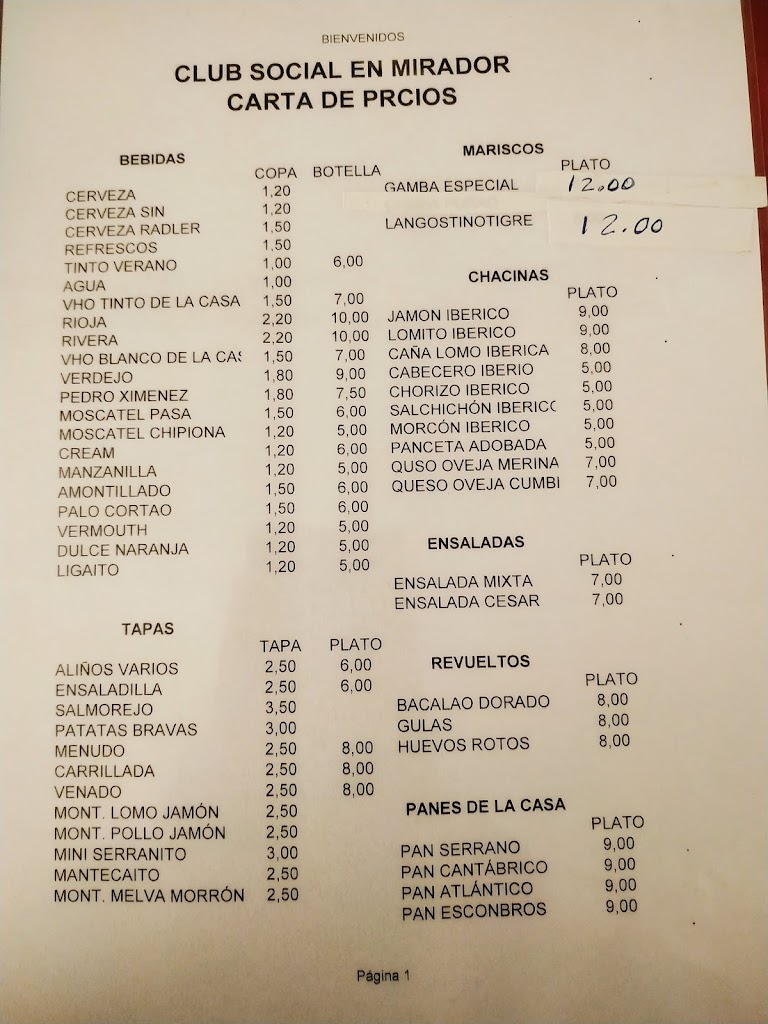 Club Social Mirador — Carta