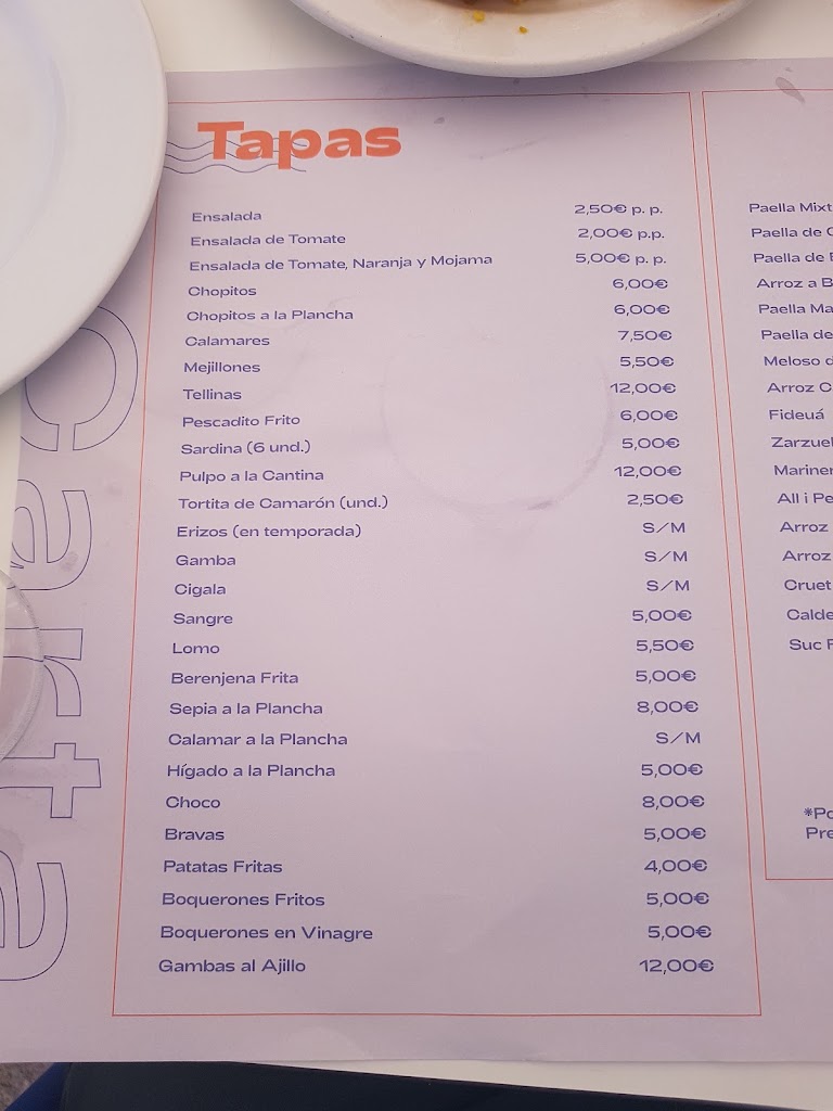La Cantina de Javea — Carta