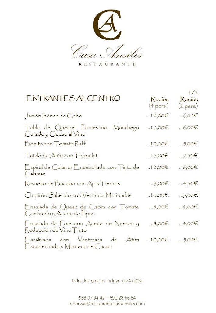 Restaurante Casa Ansiles — Carta