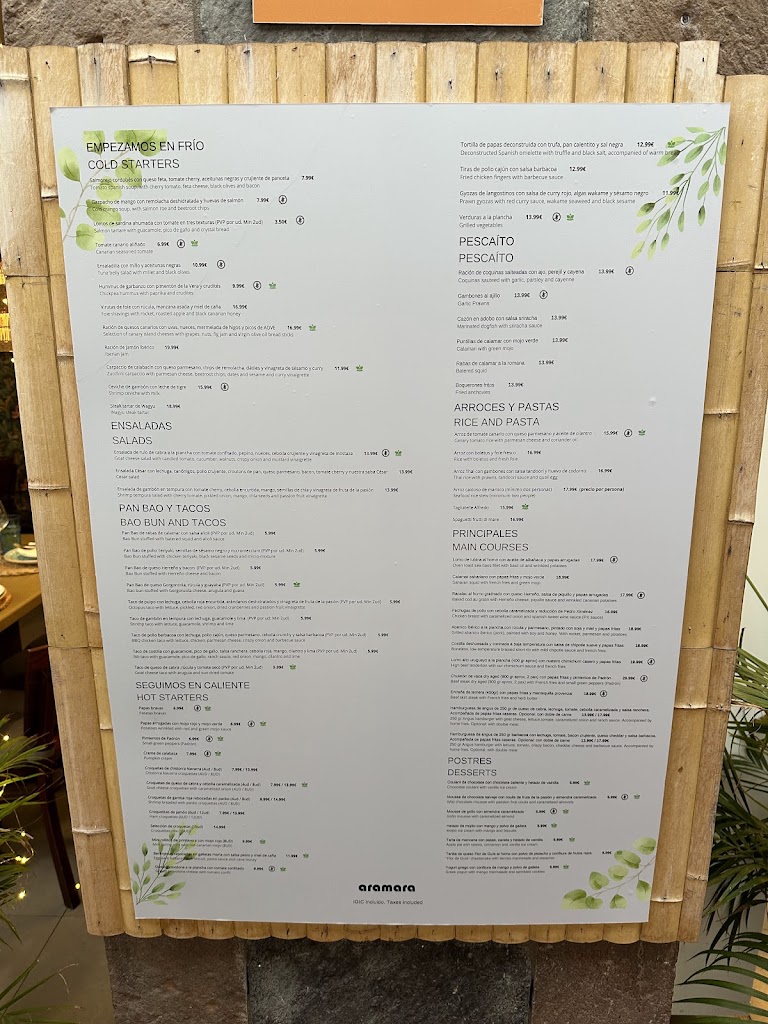 Restaurante Aramara — Carta