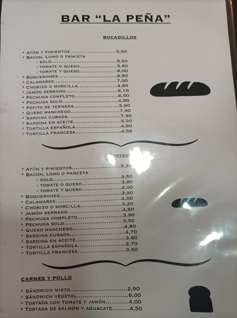 Bar La Pena — Carta