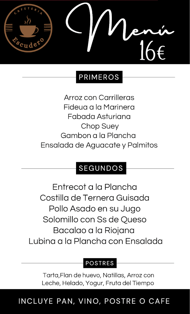 Cafeteria Escudero — Carta