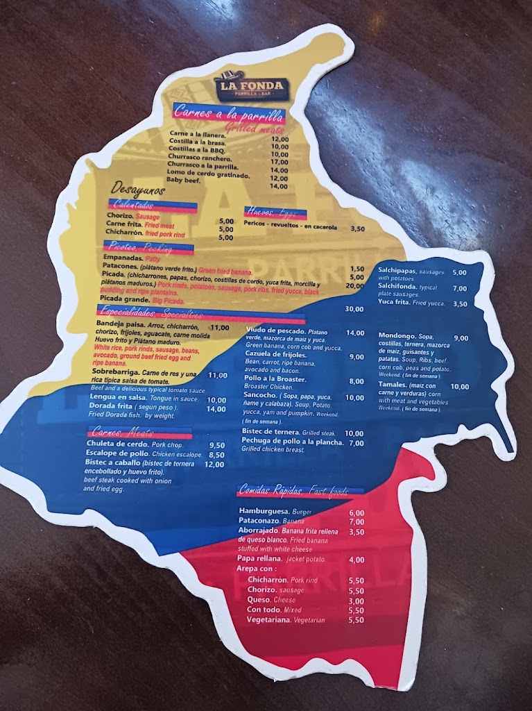 Restaurante Colombiano La Fonda — Carta