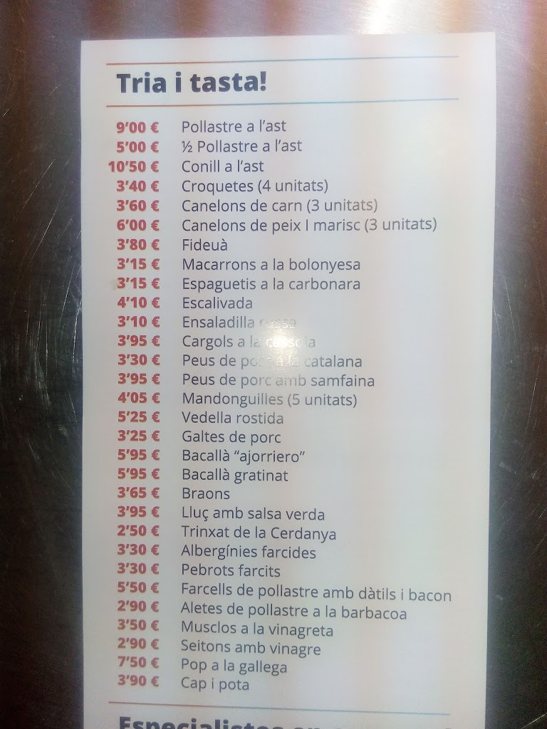 Pla B Cuina&Serveis - Menjars Per Emportar — Carta