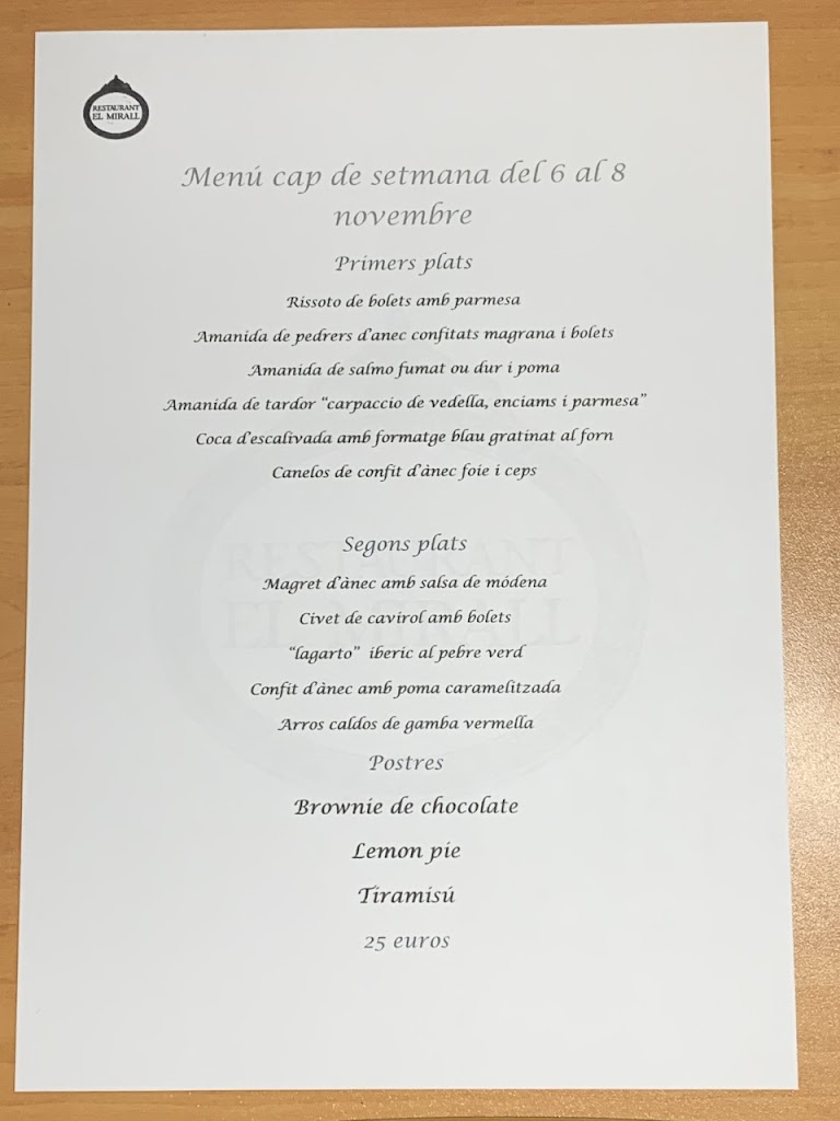 Restaurante El Mirall — Carta