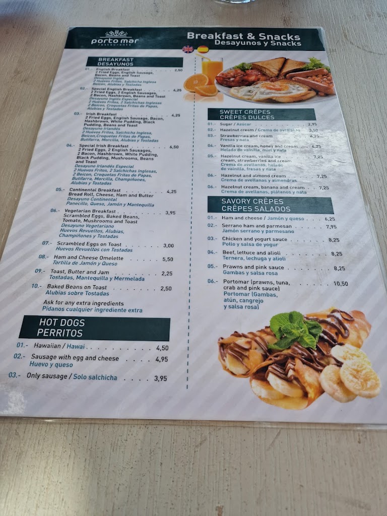 Restaurante Porto Mar — Carta