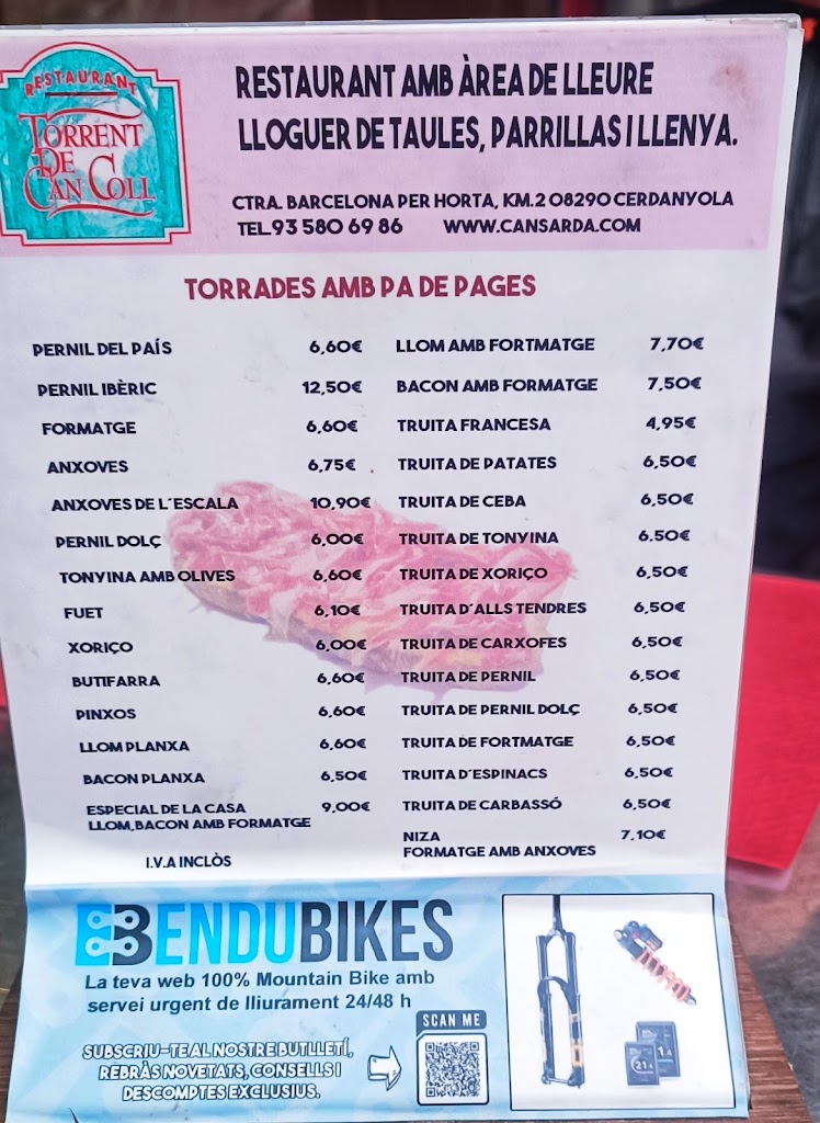 Restaurante Torrent de Can Coll — Carta