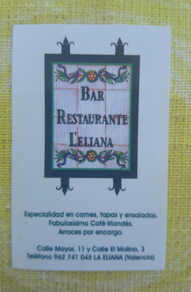BAR RESTAURANTE L'ELIANA. — Carta