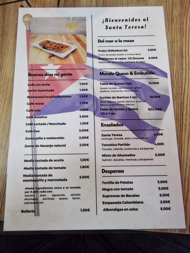 Cafeteria Santa Teresa — Carta