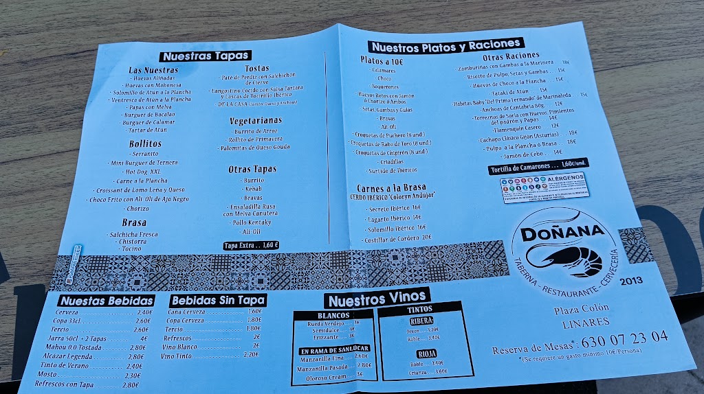 Bar Donana — Carta