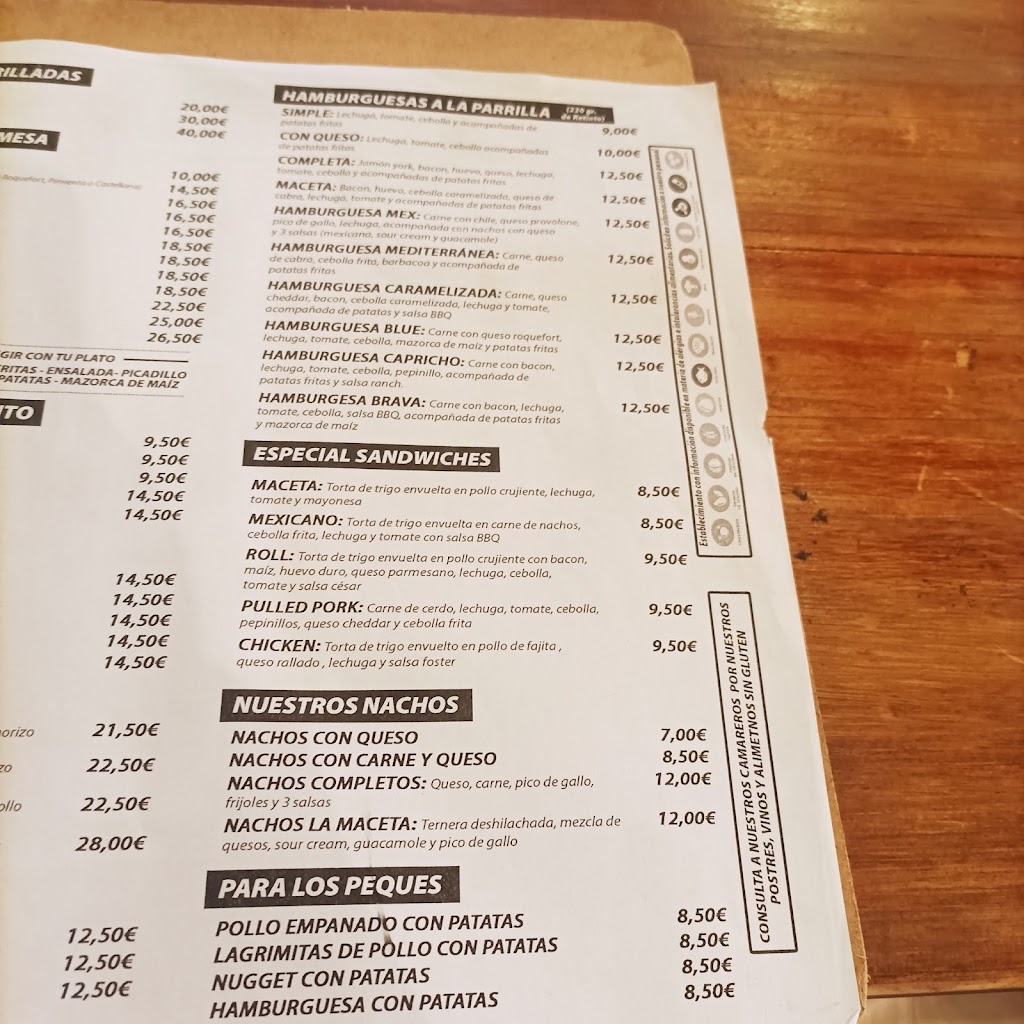 Bar Restaurante La Maceta — Carta