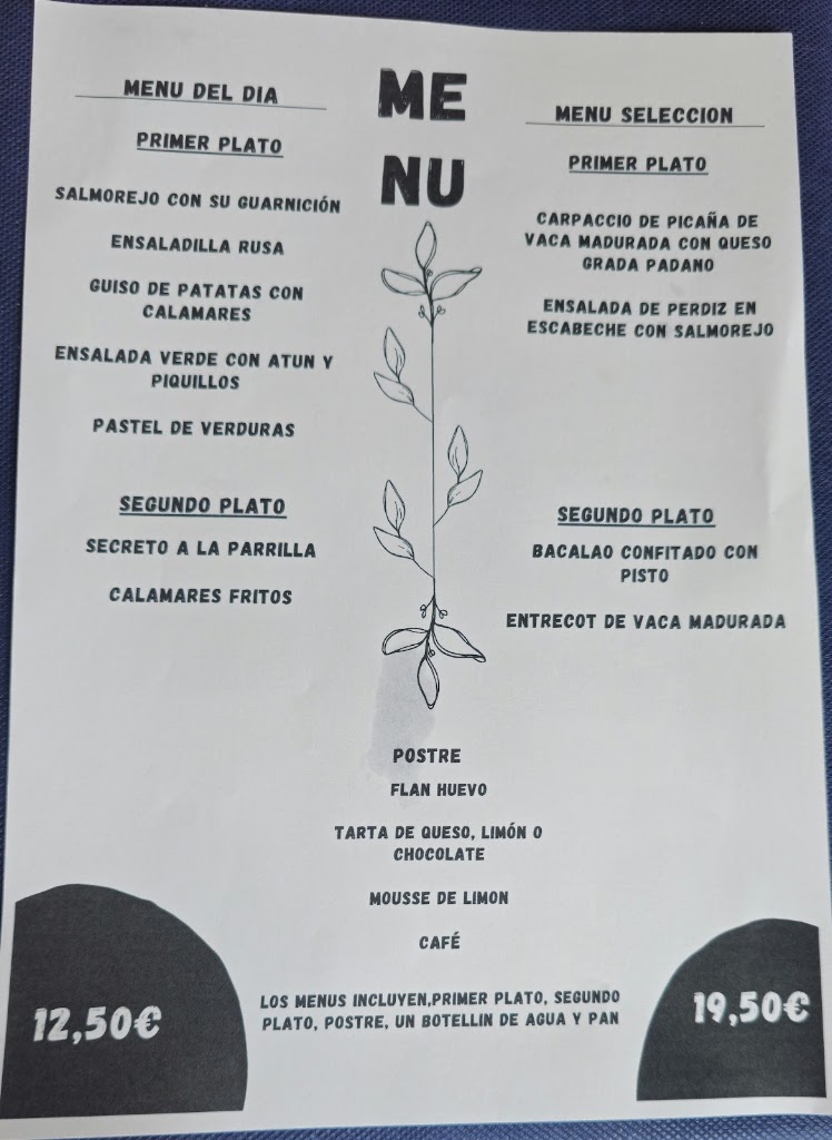 Restaurante Salon Romero — Carta