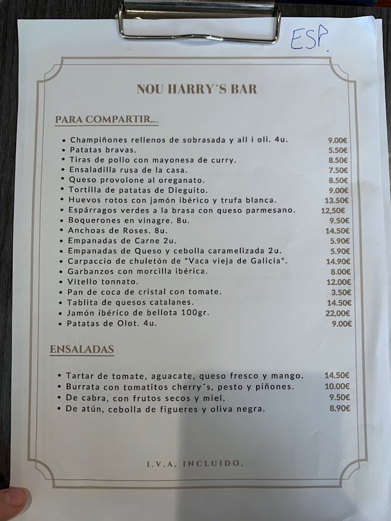 Harry's bar Roses — Carta