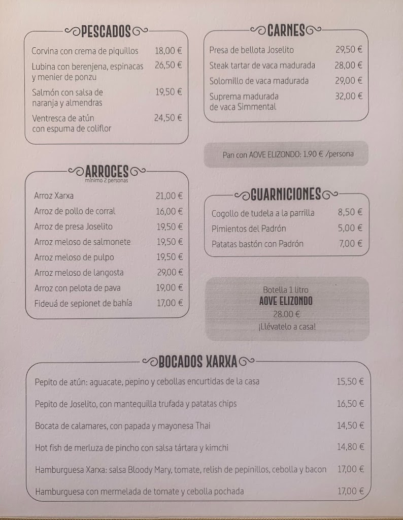 Xarxa Restaurante — Carta