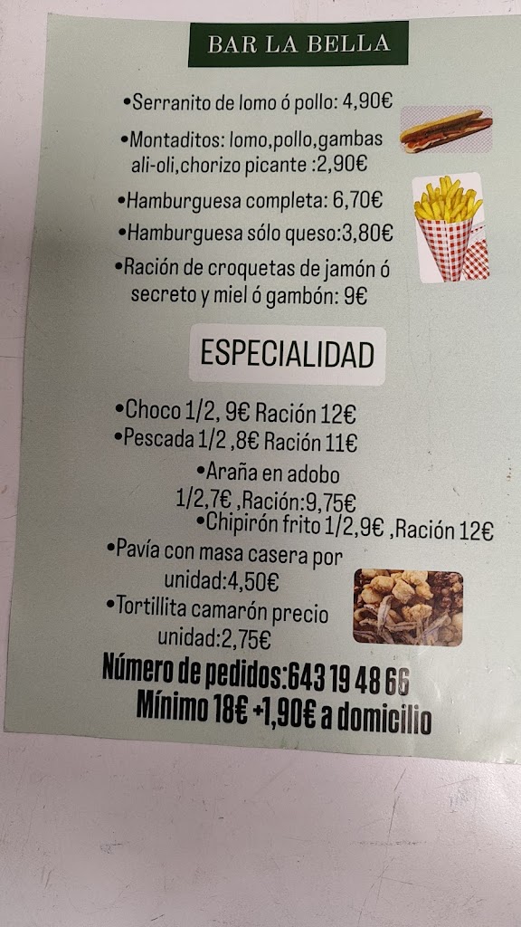 Restaurante LaBella — Carta