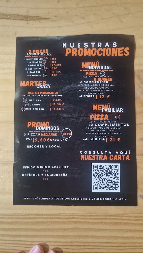 Pizzeria Mayor Aranjuez — Carta