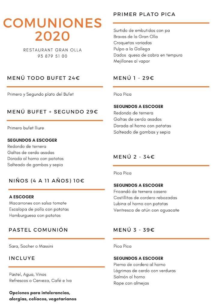 Restaurant la Gran Olla — Carta