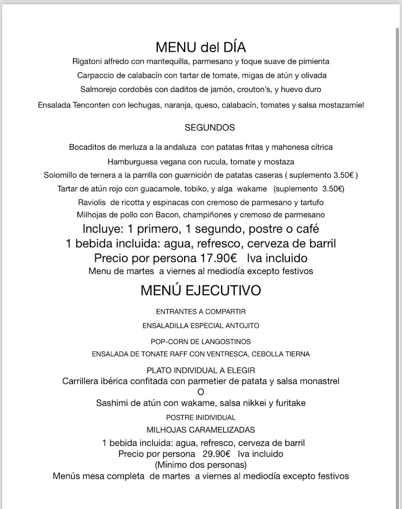 Restaurante el Antojito — Carta