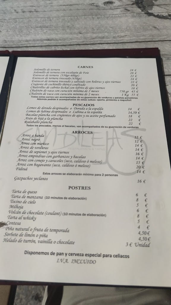 Restaurante Candilejas — Carta