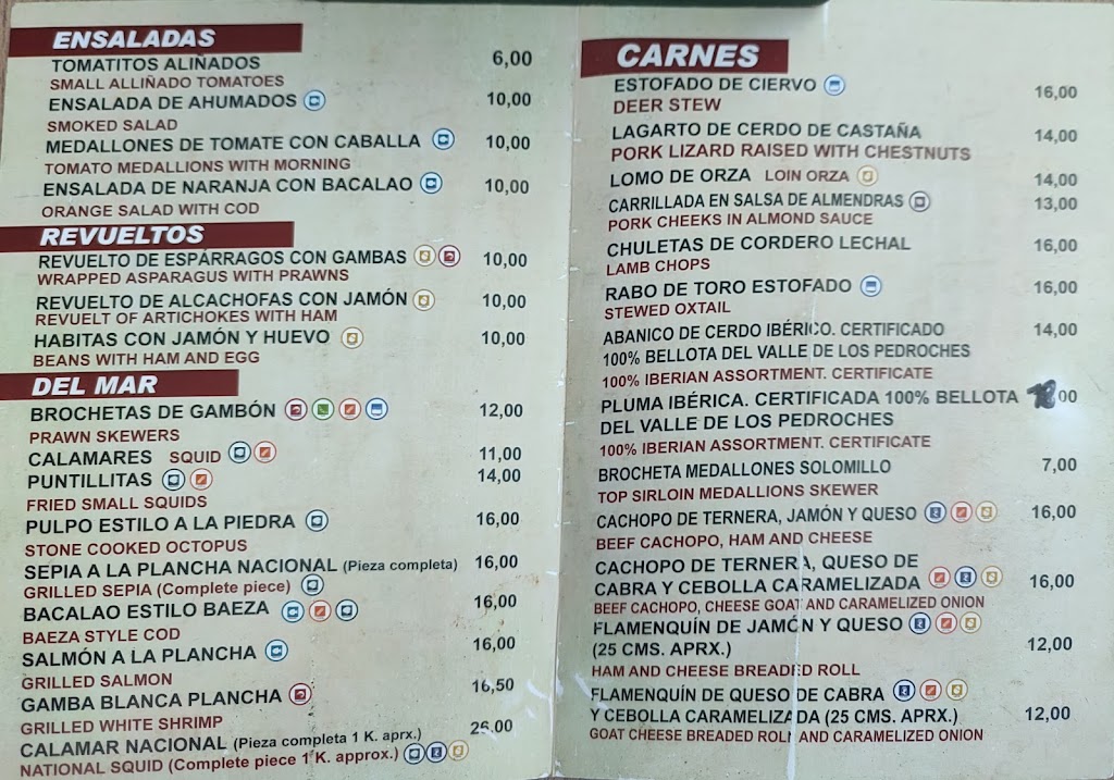 Restaurante Cerveceria Cafe Cabezas — Carta
