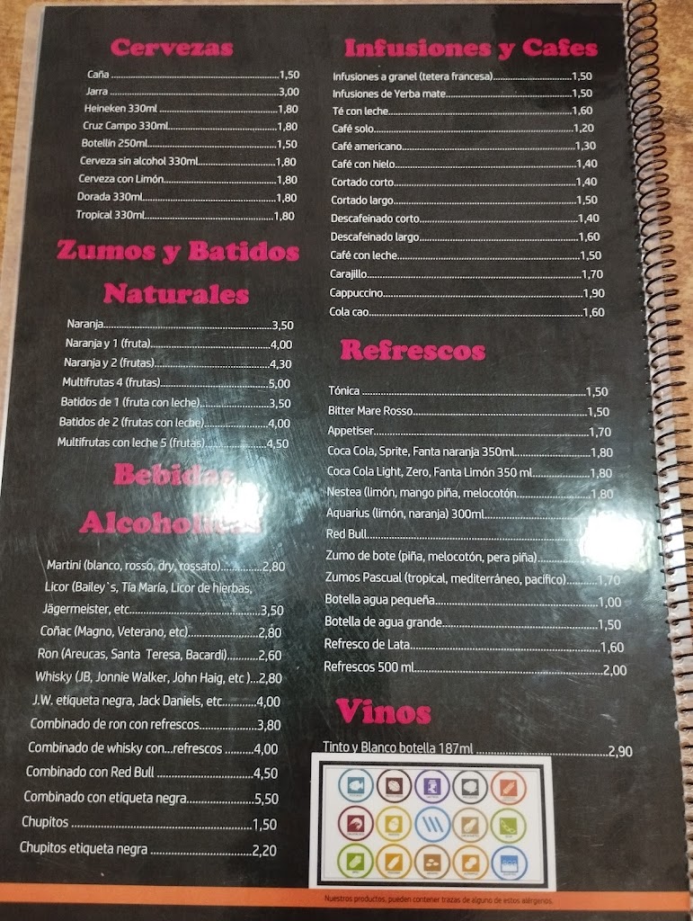 Cafeteria El Cortadito — Carta