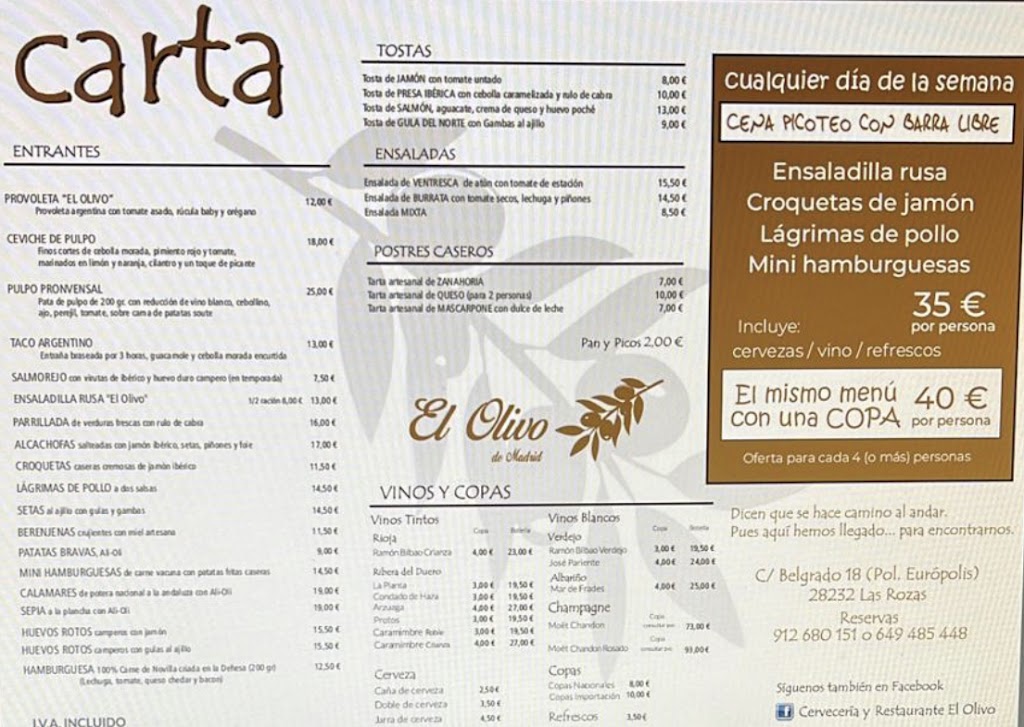 Restaurante El Olivo de Madrid, S.L. — Carta