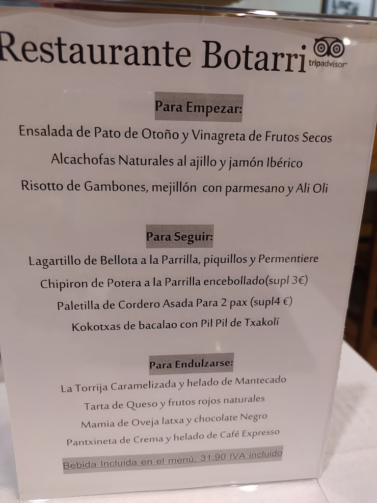 Restaurante Botarri — Carta