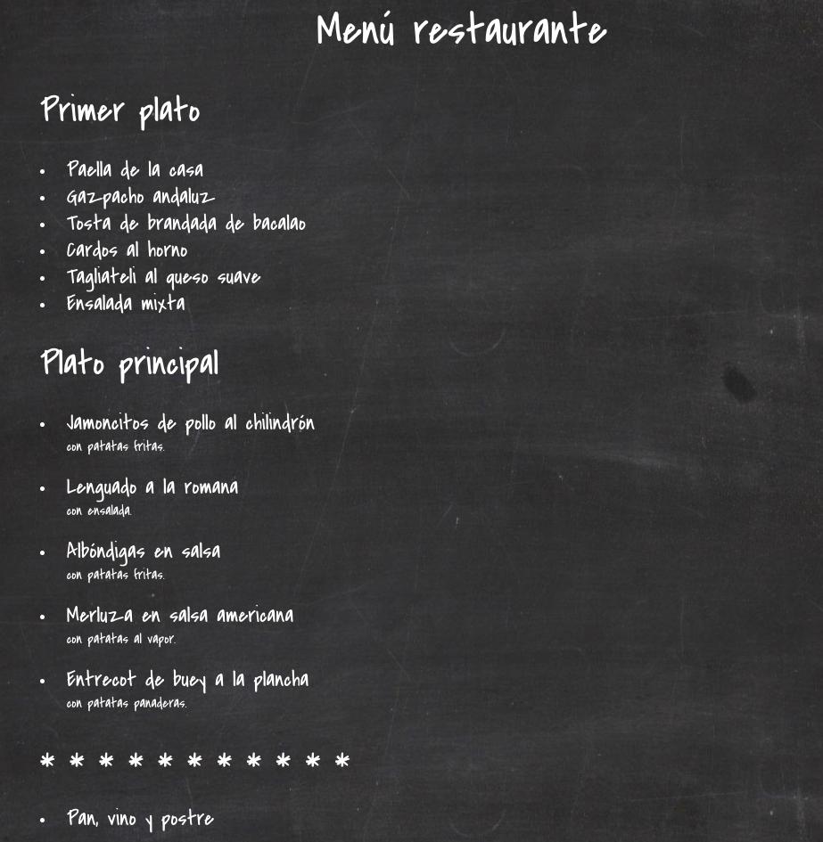Restaurante La Brandada El Laurel — Carta