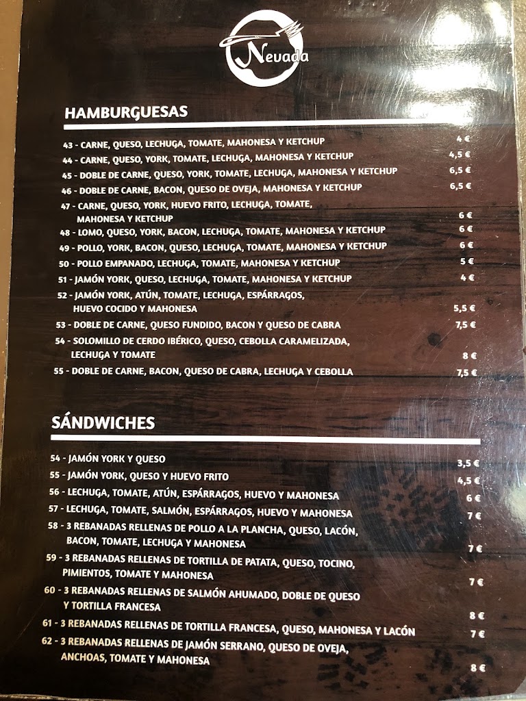 Cerveceria Nevada — Carta