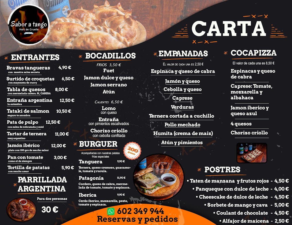 Restaurante Sabor a tango — Carta