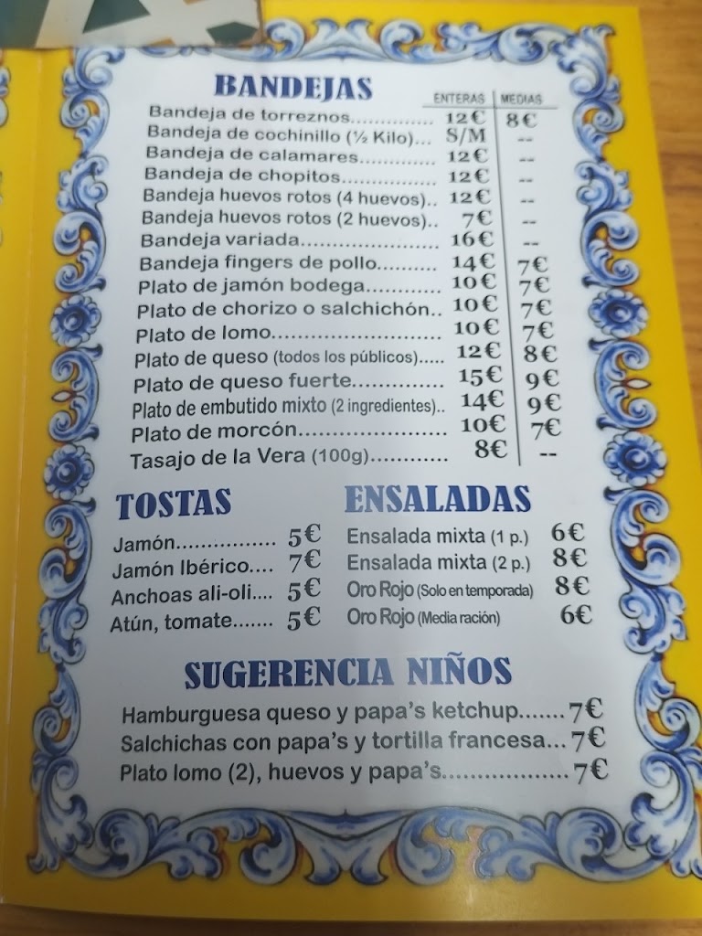 Bar Casa Toni — Carta