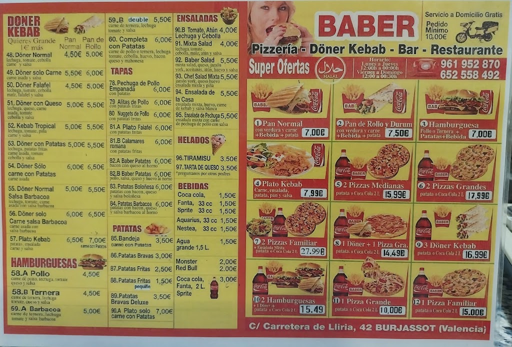 Babar Kebab Pizzeria — Carta