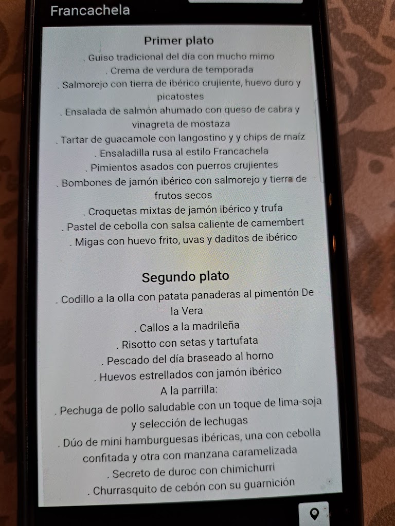 Bodegon Francachela — Carta