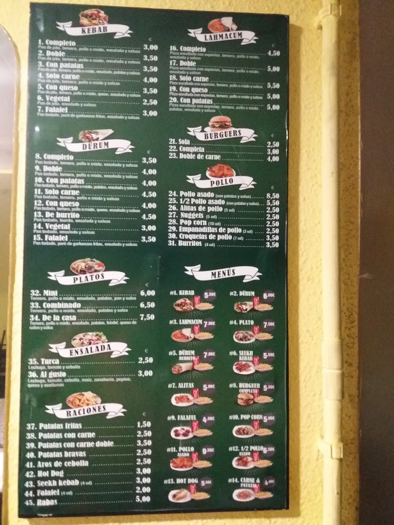 Anoch kebab y pizerria covadonga — Carta