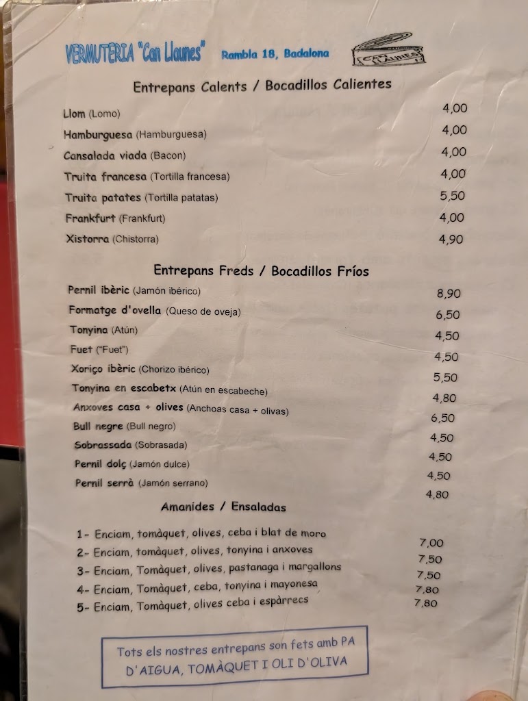 Can Llaunes — Carta
