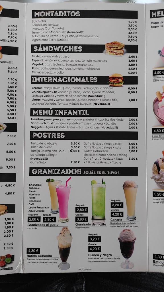 Chiringuito Las Palmeras — Carta