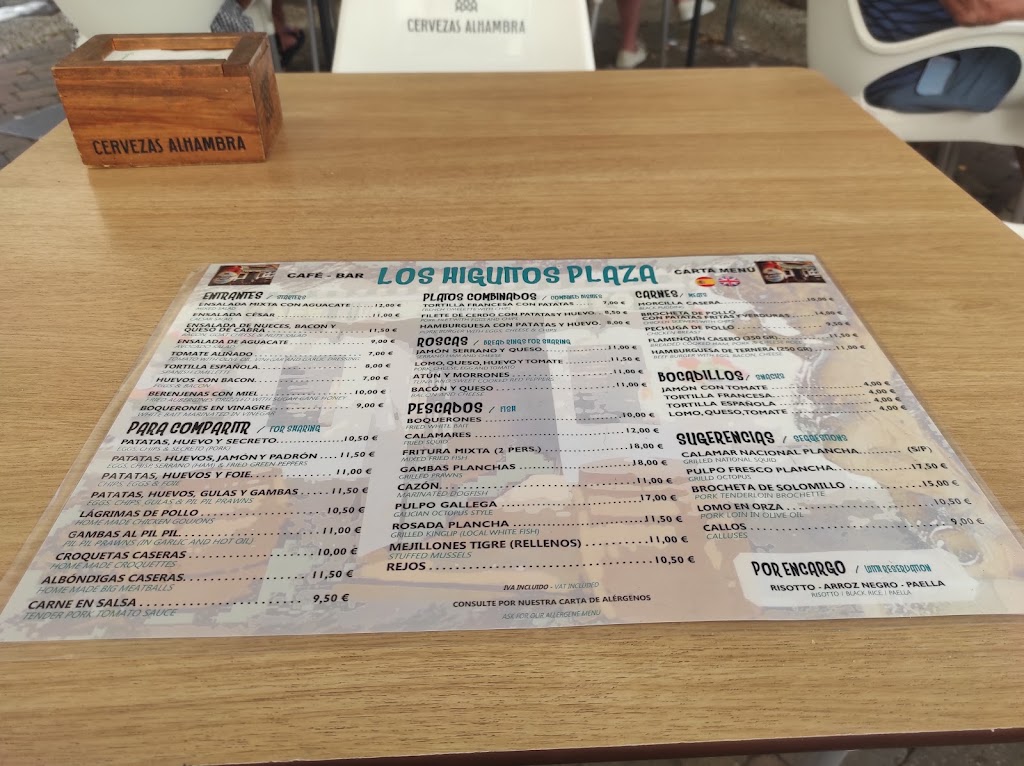 Bar Higuitos | Cocina Casera Almunecar — Carta