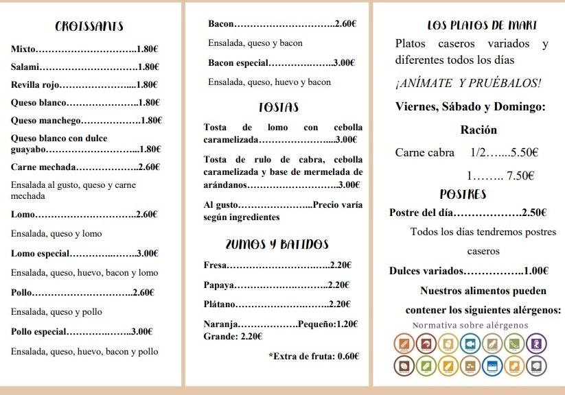 Bar Terraza La Botica — Carta