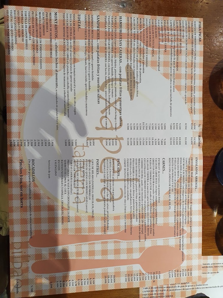 Txapela Taberna — Carta