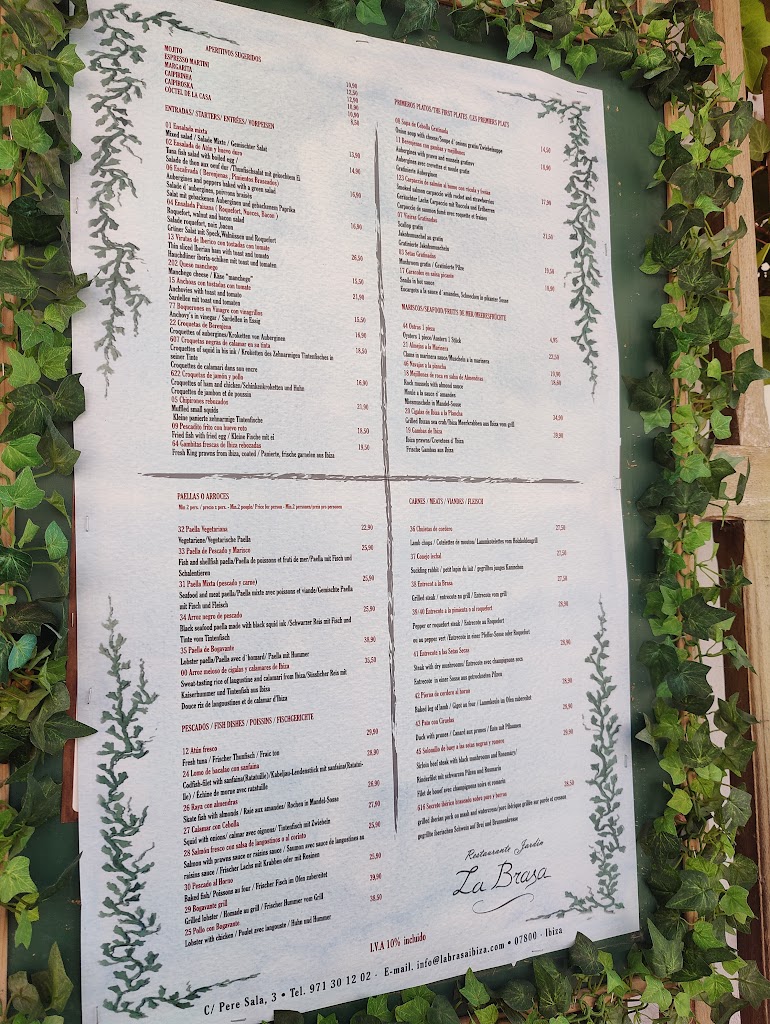 La Brasa de Ibiza — Carta