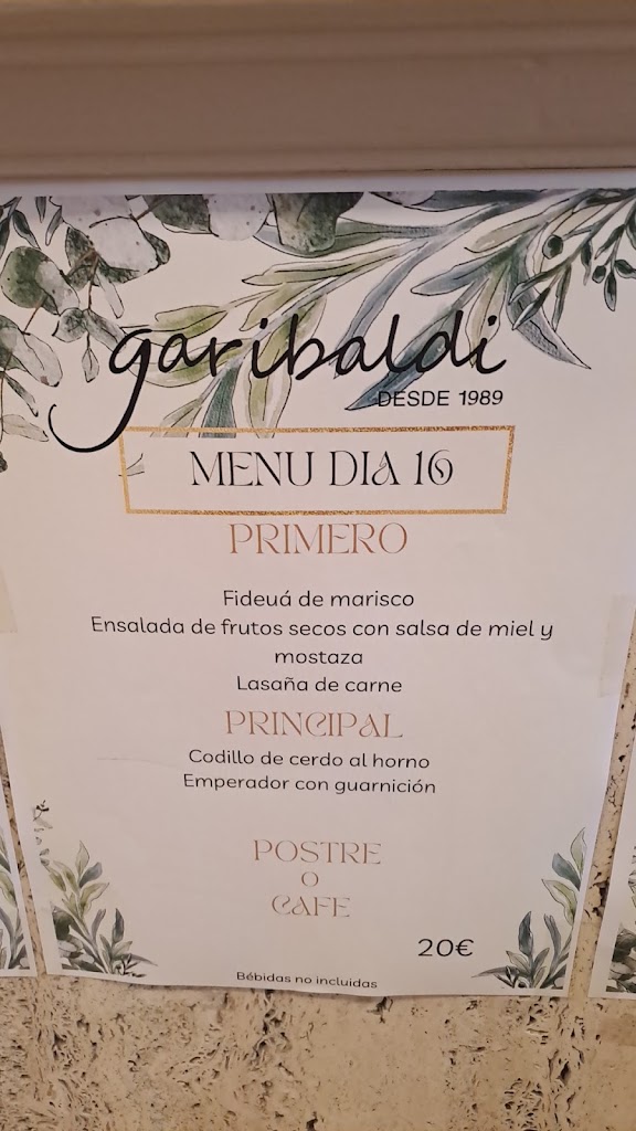 Restaurant - Cafeteria Garibaldi — Carta